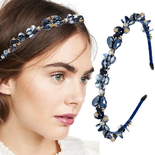 Miniatura 9 de Diademas barrocos de diamantes de imitación púrpura fina banda para el cabello con cuentas de cristal brillante para mujer (morado)