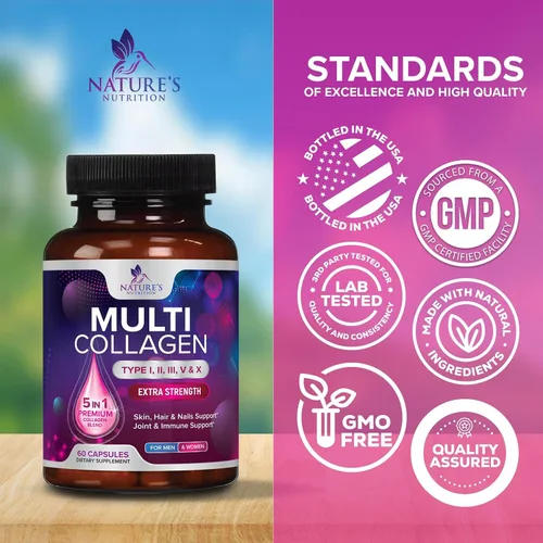 Miniatura 4 de Píldoras de complejo de colágeno múltiple, cápsulas de péptidos de colágeno hidrolizados para mujeres y hombres - Tipos I, II, III, V, X Multi