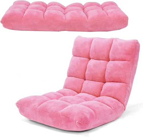 Miniatura 12 de COSTWAY Silla de suelo, sillas de videojuegos con soporte para el respaldo, ajustable de 14 posiciones, marco de acero aleado, forro polar coral