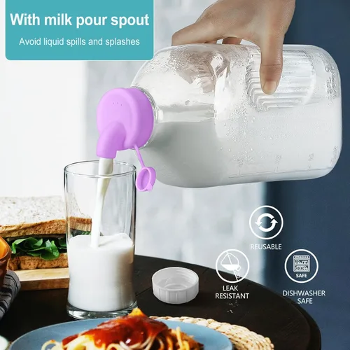 Miniatura 2 de Ritayedet Botella de leche de vidrio resistente de 64 oz con tapa de rosca hermética reutilizable y fuerte - Botellas de agua de 1/2 galón