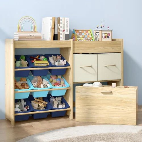 Miniatura 9 de EXPERLAM Organizador de almacenamiento de juguetes con soporte para animales de peluche, estante de juguetes de madera maciza para niños con 2
