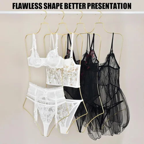Miniatura 4 de Perchas de ropa con forma de cuerpo, paquete de 10 perchas de lujo con alambre de metal dorado y colgador de bikini, perchas de lencería