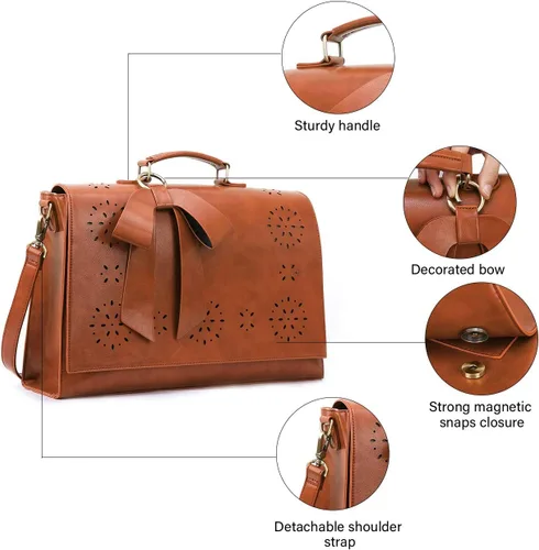 Miniatura 12 de ECOSUSI Maletín para mujer, de piel vegana, para el trabajo, bolso de hombro para computadora con lazo desmontable