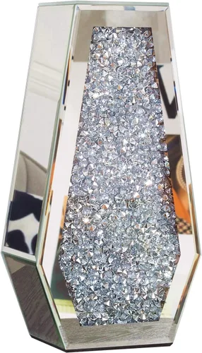 Miniatura 9 de Jarrón de flores con diamantes triturados, jarrones de espejo plateado para centros de mesa, jarrón de cristal brillante decorativo para decoración