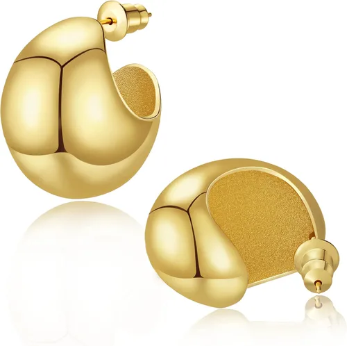Miniatura 8 de Aretes de aro gruesos de oro para mujer, chapados en oro de 14 quilates, aretes de aro triple, hipoalergénicos, a la moda, aretes de aro gruesos
