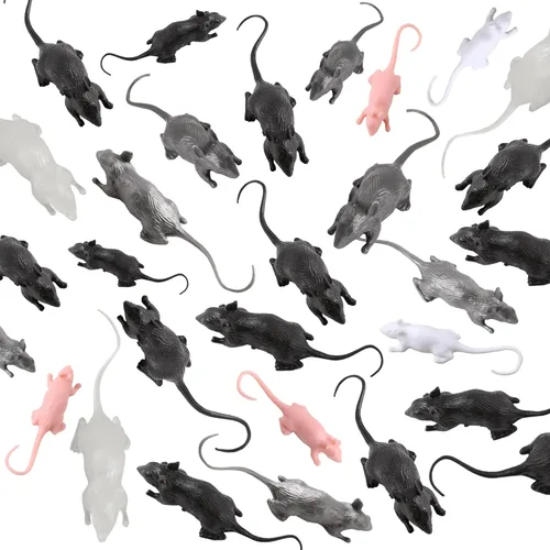 50 piezas de mini ratón falso, ratones realistas de Halloween, ratones de plástico para broma, ratones falsos pequeños para el día de los inocentes,