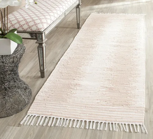 Miniatura 8 de SAFAVIEH Colección Montauk - Alfombra decorativa, 2 pies 3 pulgadas x 5 pies, color beige con flecos de algodón hecho a mano, ideal para zonas