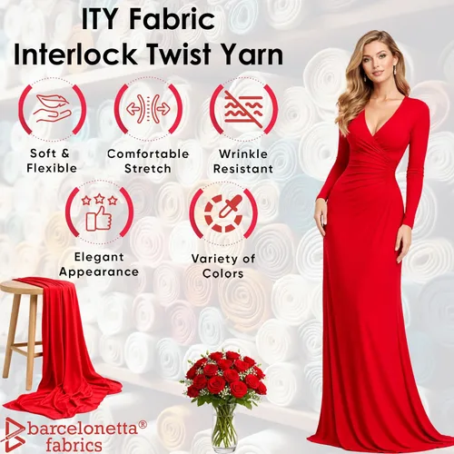 Miniatura 2 de ITY - Tela de jersey Tejido de elastano, elástico en 2 direcciones, 95% poliéster, 5% elastano, antiarrugas, transpirable, 60 pulgadas de ancho