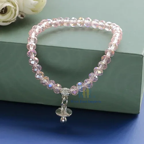 Miniatura 7 de WE Baby Shower Girl - Pulsera elástica de cristal rosa con dije para chupete (12 piezas)