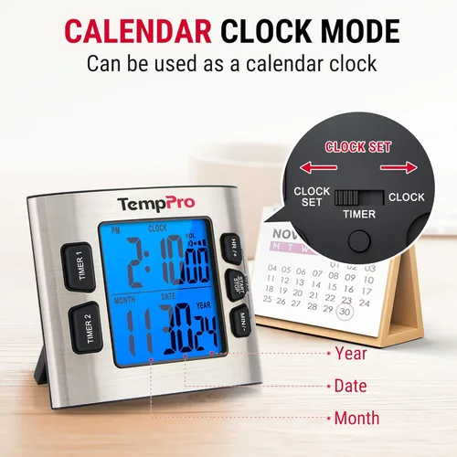 Miniatura 3 de ThermoPro TM02 - Temporizador digital de 24 horas con temporizadores de cocina duales para cocinar, cronómetros, reloj magnético con volumen