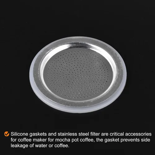 Miniatura 5 de MECCANIXITY Junta de silicona de 6 piezas de 2.165 x 2.835 in y 2 piezas de filtro de acero inoxidable de 2.598 x 2.126 in para 6 tazas de café Mocha