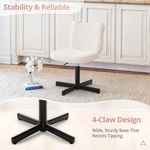 Miniatura 7 de LUE BONA Taburete de tocador ajustable con respaldo ancho con orejas de oso femenino, taburete giratorio de 360° para sala de maquillaje, otomana