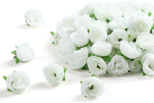 Miniatura 14 de SITUMEIZI 100 rosas artificiales de 1.3 pulgadas con cabeza de rosa rosa para decoración de bodas, gorras de graduación, pasteles, pared de flores
