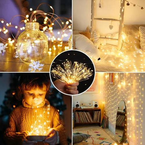 Miniatura 7 de Mlambert Paquete de 3 luces de hadas de 33 pies, funciona con pilas con control remoto y temporizador, impermeable, regulable, 8 modos, 100 luces