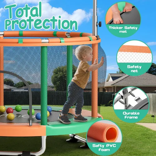 Miniatura 2 de 55" Toddler Mini Trampoline for Kids, Indoor Outdoor Toys with Swing, 440lbs Baby Kids Trampoline, Gymnastics Bar, Birthday Gifts for Boy Girl Age