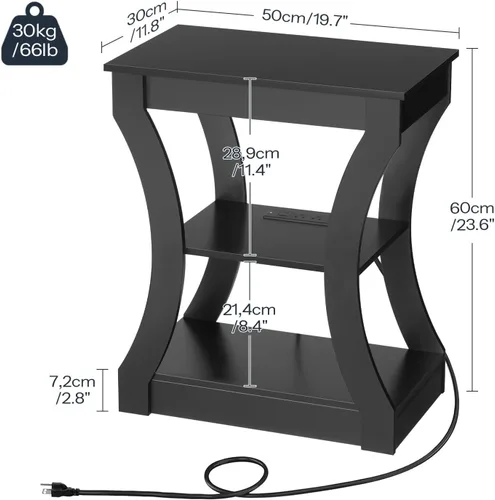 Miniatura 2 de MAHANCRIS - Mesa auxiliar negra con estación de carga, mesa auxiliar delgada con puertos USB y tomas, mesita de noche, mesita de noche de 3 niveles