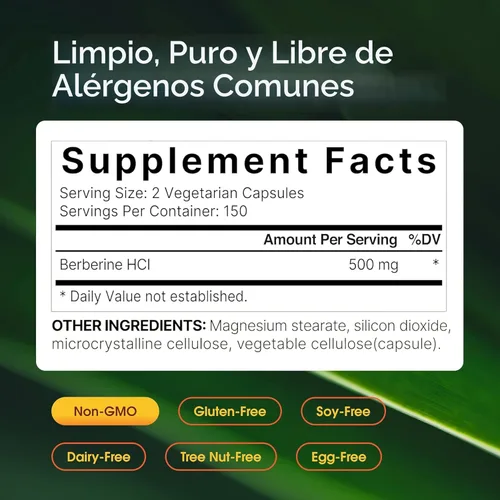 Miniatura 3 de Suplemento de Berberina NatureBell 500mg 300 Cápsulas Vegetarianas, 97% Berberina HCL Pura – Extracto de Raíz 5:1 – Basado en Plantas, Vegano, Sin