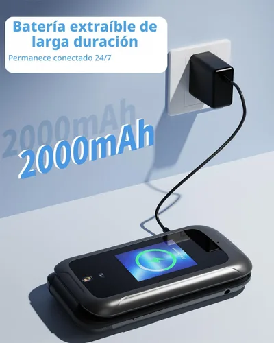 Miniatura 8 de Teléfono 4G Flip desbloqueado para personas mayores y niños, 3.2+2.0 pulgadas de pantalla dual KaiOS Basic Phone para viajes, batería grande