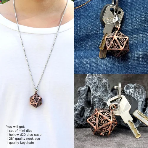 Miniatura 6 de Haxtec Mini Juego de Dados de Metal DND con Estuche de Cuello Hueco Juego de Dados de Metal Pequeños Antiguos Juego de Llaveros D&D Portátil Juego