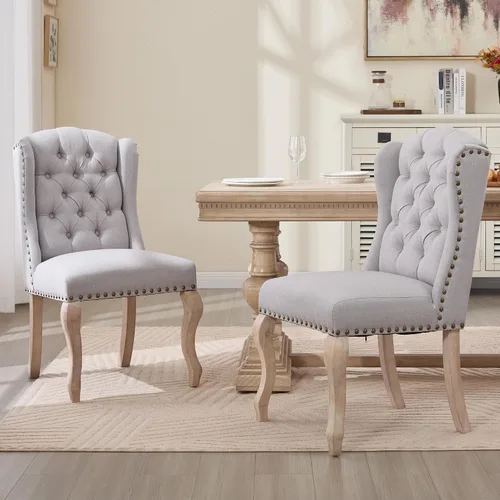 Juego de 2 sillas de comedor tapizadas para cocina y comedor, sillas decorativas de tela copetuda para sala de estar y dormitorio con patas de gris
