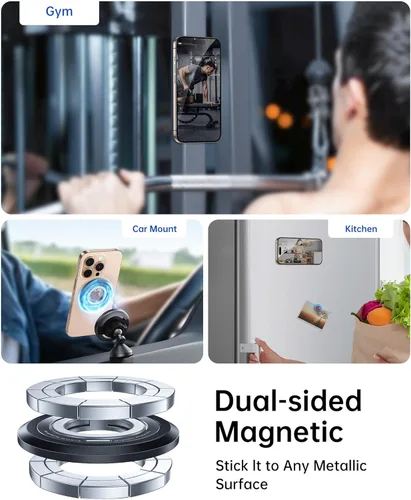 Miniatura 4 de SYNCWIRE - Soporte magnético con aro para MagSafe, 2 piezas, imán doble, rotación de 360 grados, agarre y soporte para teléfono, aro para dedo
