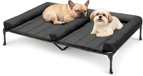 Veehoo Cama elevada refrescante para perros + cojín doble impermeable para dos perros medianos, cama elevada para perros con tapete de apoyo