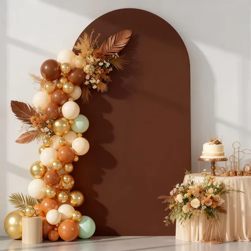 Miniatura 19 de Cubierta de Fondo de Arco Beige de 6 Pies - Cubiertas de Poliéster Ajustadas para Soporte de Arco de Boda con Parte Superior Redonda, Cubierta