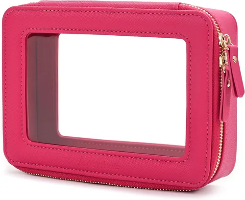 Miniatura 57 de Aveniee Organizador de bolsa de maquillaje transparente, bolsa de aseo de viaje para mujer, bolsa de cosméticos impermeable con cremalleras, Rosa