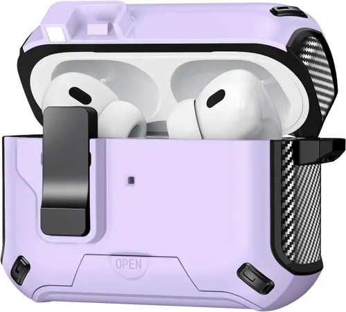 Miniatura 19 de Ekoonpft Funda para AirPods Pro 2 (2023/2022/2019), diseño de bloqueo de seguridad y soporte de teléfono para Apple AirPods Pro de 2ª/1ª