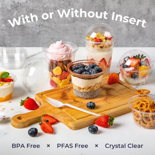 Miniatura 4 de Fit Meal Prep [Paquete de 50] Vasos de postre de plástico transparente de 5 onzas con tapas de cúpula y tenedores, tazas de parfait desechables