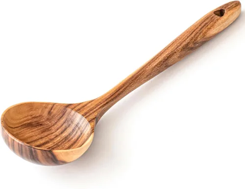 Miniatura 10 de Gudamaye Pakkawood - Cucharones profundos para sopa, cucharón de madera grande de 10.6 pulgadas para cocinar, juego de utensilios de cocina de madera