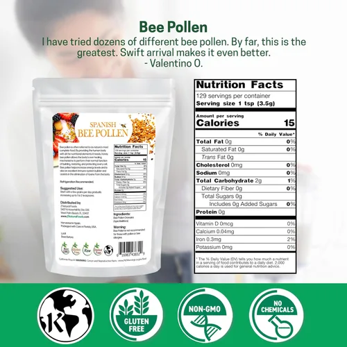 Miniatura 2 de Z Natural Foods Gránulos de polen de abeja español, gránulos de polen puro y crudo, producto de España, densos en nutrientes para energía y apoyo