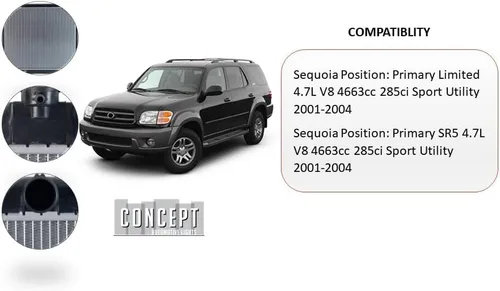 Compatible con Toyota Sequoia 2001 2002 2003 2004 Limited / SR5 4.7L V8 Radiador Partslink: TO3010162 / OEM: 16400-0F040
