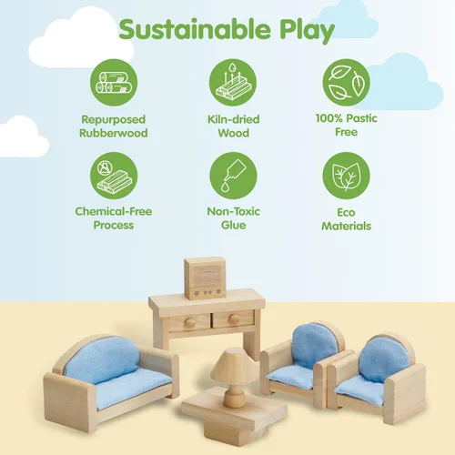 Miniatura 3 de PlanToys® Juego clásico de sala de estar para jugar en el mundo pequeño inspirado en Montessori Narración imaginativa, interacción social y juego