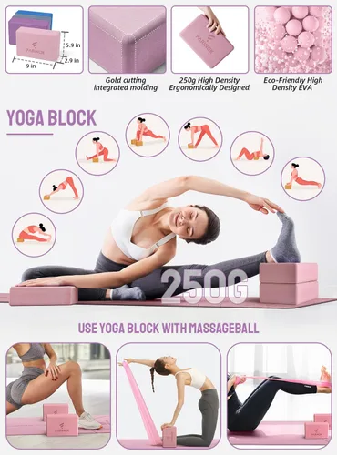 Miniatura 4 de Esterilla de yoga de 1/3 pulgadas de grosor, juego de yoga para principiantes incluye esterilla de alta densidad con correa de múltiples asas, Azul