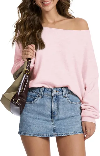 Miniatura 11 de FAlABLE - Suéter para mujer con hombros descubiertos y cuello barco, pullover holgado de manga larga, acogedor de punto, para otoño e invierno, tops