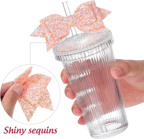 Miniatura 2 de KALLORY 4 adornos para pajitas con lazo, adorno decorativo para vaso con purpurina, para decoración de pajilla, molde para el hogar