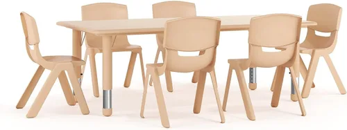 Miniatura 9 de Conjunto Flash Furniture de mesa resctangular y 6 sillas apilables, de plástico, con 6 sillas apilables para escuela, Acero, Azul