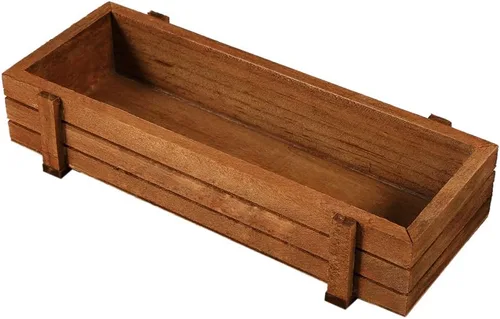 Miniatura 3 de JTLB Caja de almacenamiento rectangular de madera para interiores y exteriores, diseño de flores suculentas