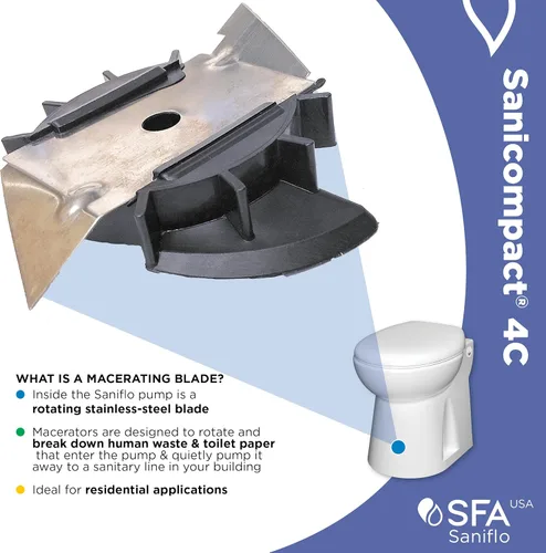 Miniatura 7 de SFA SANIFLO - Sanicompact - Inodoro macerante de doble descarga 4C - Solución de medio baño que ahorra espacio - Asiento de inodoro de cierre suave