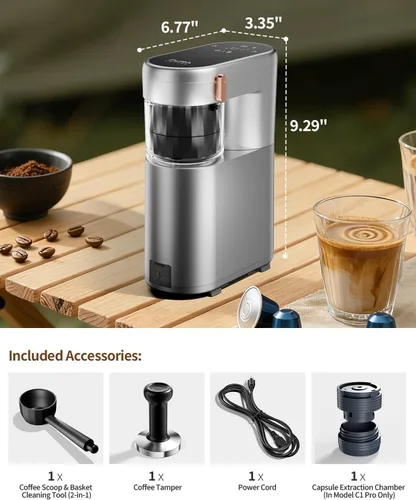 Miniatura 7 de C1 Pro - Mini máquina de café espresso compacta con cápsulas NS y café molido, cafetera espresso portátil recargable, pequeña máquina eléctrica