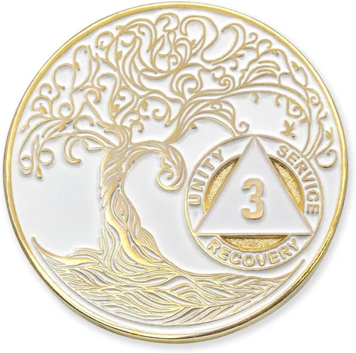 Miniatura 280 de 20 Year Sobriety Mint Twisted Tree of Life - Medallón de recuperación AA chapado en oro, fichas y fichas, color negro