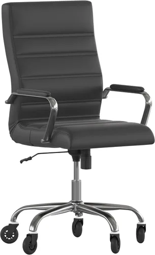 Miniatura 16 de Flash Furniture Whitney - Silla de oficina giratoria ejecutiva de LeatherSoft con respaldo alto y marco negro, brazos y ruedas de ruedas