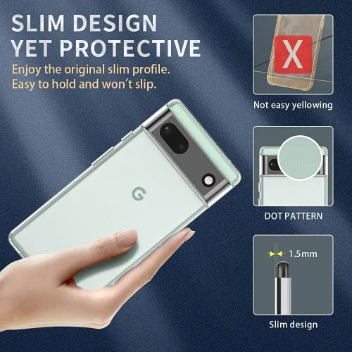 Miniatura 6 de Funda transparente para Google Pixel 6a. Funda protectora de silicona de poliuretano termoplástico transparente suave y delgada para Google Pixel 6A