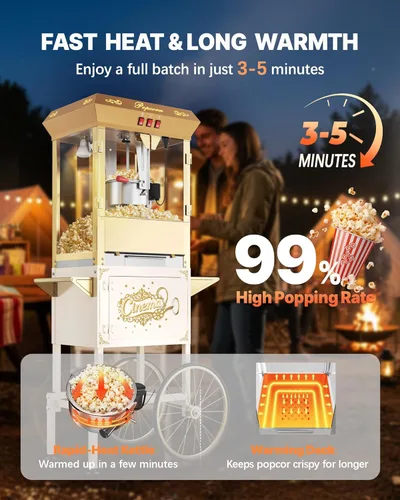 Miniatura 3 de Máquina de palomitas de maíz comercial mejorada de 16 onzas con carrito, máquina grande de palomitas de maíz que hace hasta 80 tazas, máquina
