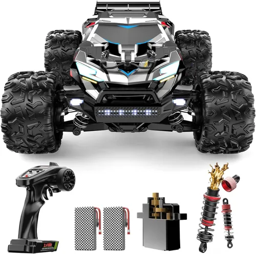 Miniatura 10 de DEERC 9201E 1:10 Camión a control remoto grande con luces, automóvil RC de curso corto rápido, vehículo eléctrico todoterreno de juguete de grado