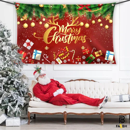 Miniatura 5 de Cartel de Feliz Navidad extragrande de 6 x 4 pies, decoraciones de Navidad rojas y doradas, decoraciones de fiesta de Navidad, fondo de fotos