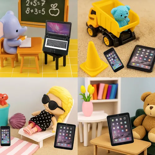 Miniatura 2 de Juego de 3 piezas de casa de muñecas en miniatura negro con tableta portátil de metal y teléfono inteligente para escala 1/6 1/12, muebles de casa