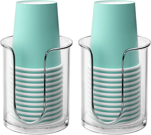 Miniatura 10 de Portavasos de baño, paquete de 2 dispensadores de tazas de 3 onzas para encimera de tocador de baño, dispensador pequeño de vasos de papel para Negro