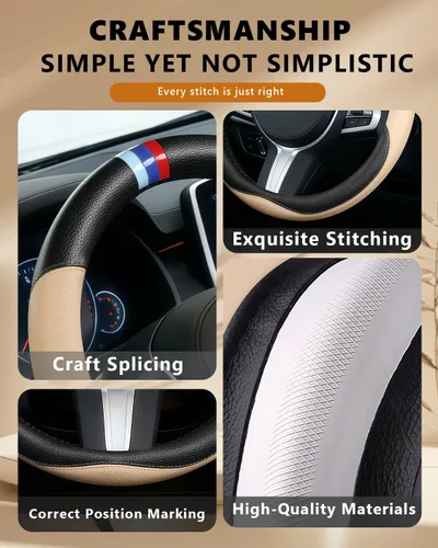 Miniatura 6 de Funda personalizada para volante de automóvil para BMW X1, X2, X3, X4, X5, X6, X7, i3, i4, i5, 14.5-15 pulgadas (beige)